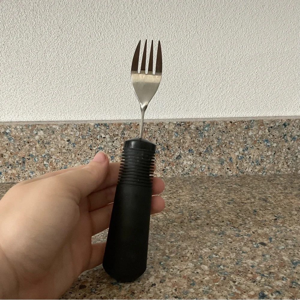 Oxo handicapped fork spoon button assist disabled elderly arthritis